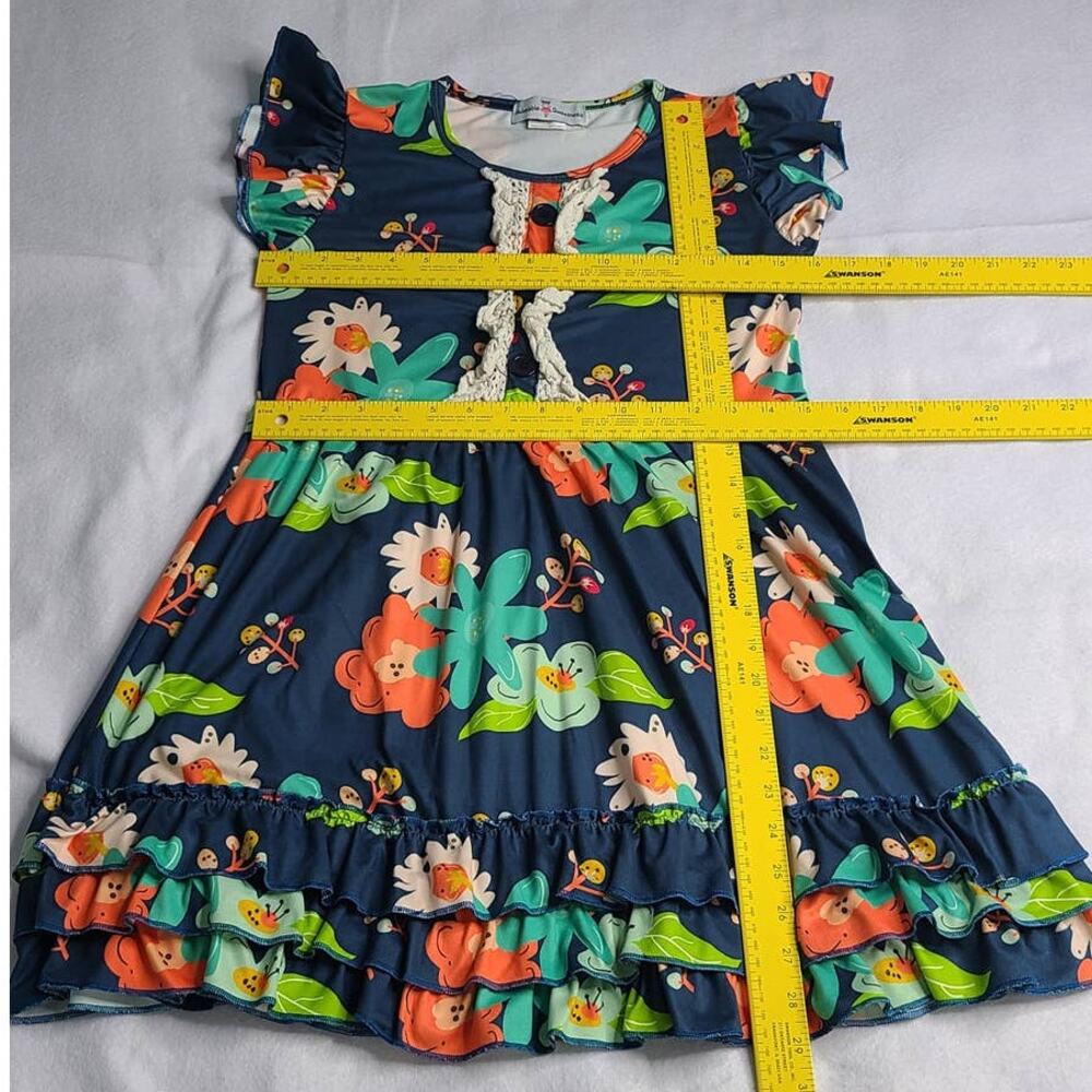 Adorable Sweetness Floral & Lace Ruffle Girl Dress Navy Blue Size 10 2262 - Picture 6 of 7